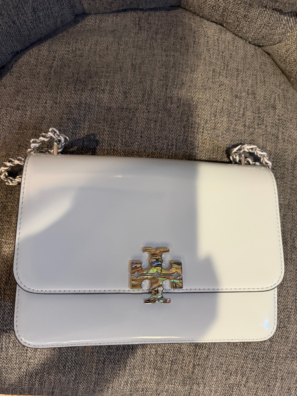 Tory Burch Pale Blue Patent Leather Chain Crossbody